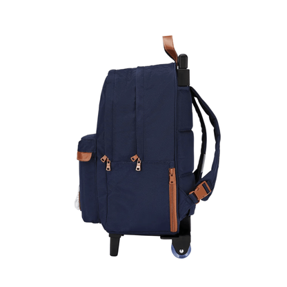 Vue de profil du sac trolley Tann's Camille Bleu L à roulettes