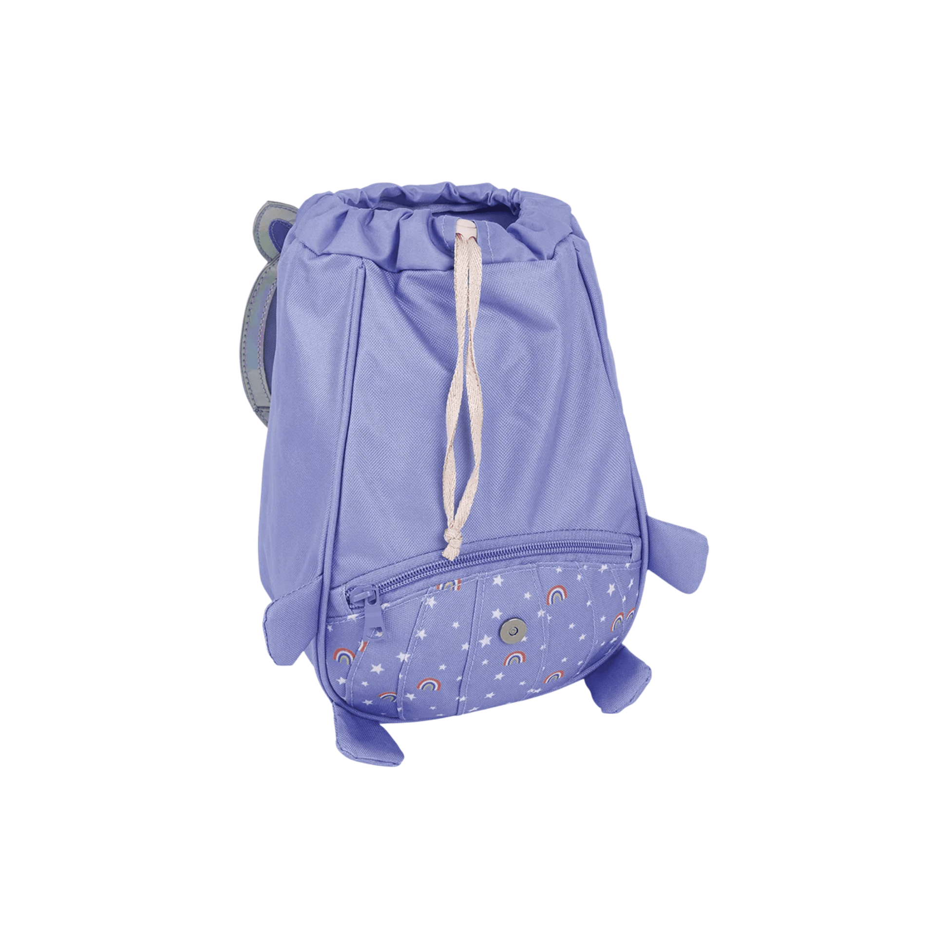 Sac à dos maternelle Licorne L'École des Tann's violet ouvert avec fermeture à cordon coulissant