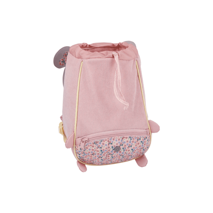 Détail du porte-nom intégré du sac à dos maternelle Souris L'École des Tann's