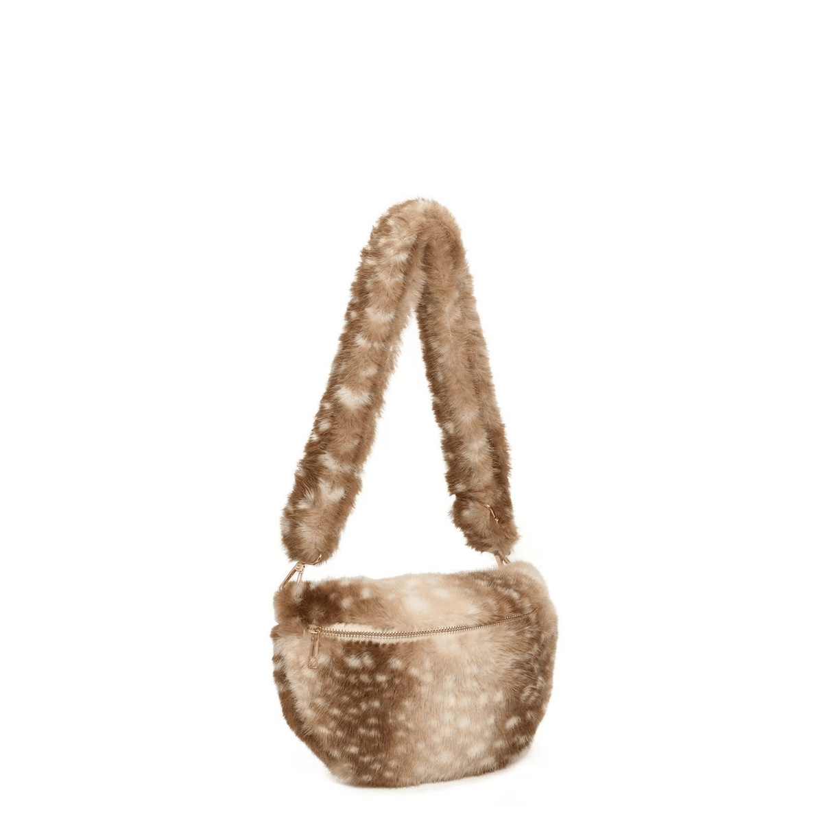 Sac banane Bambi beige en fausse fourrure effet faon vue de face