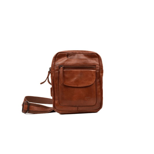 Sac bandoulière Bear Design Sasha Cognac en cuir véritable vue de face