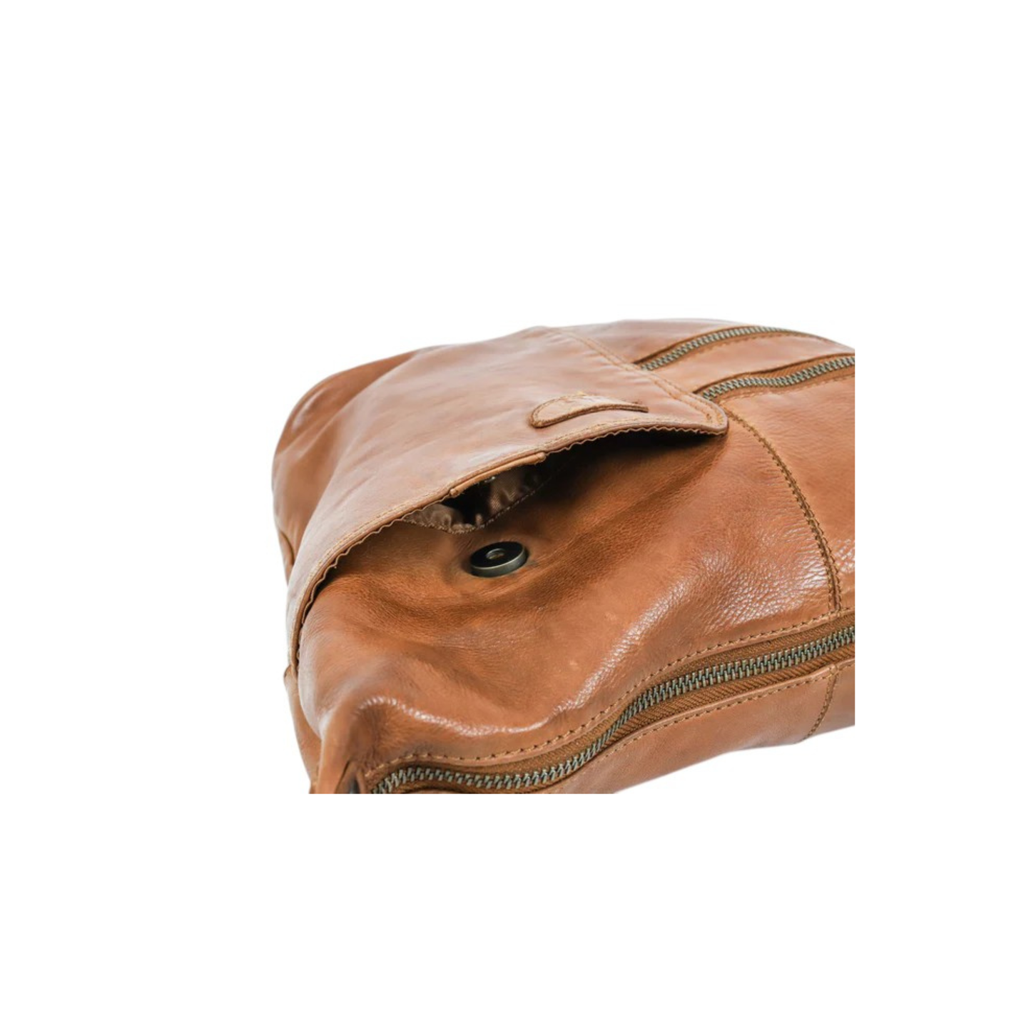 Detail fermeture sac cuir BEAR Frieda marron zip poche
