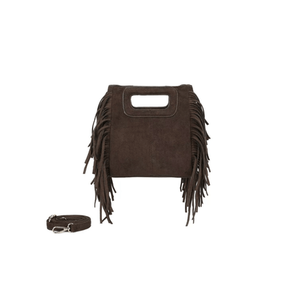 Sac bandoulière Gallantry café à franges effet daim femme
