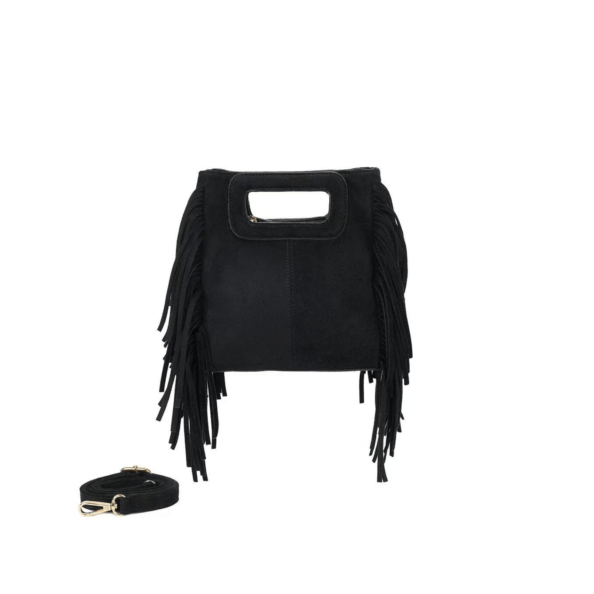 Sac bandoulière Gallantry noir à franges femme tendance
