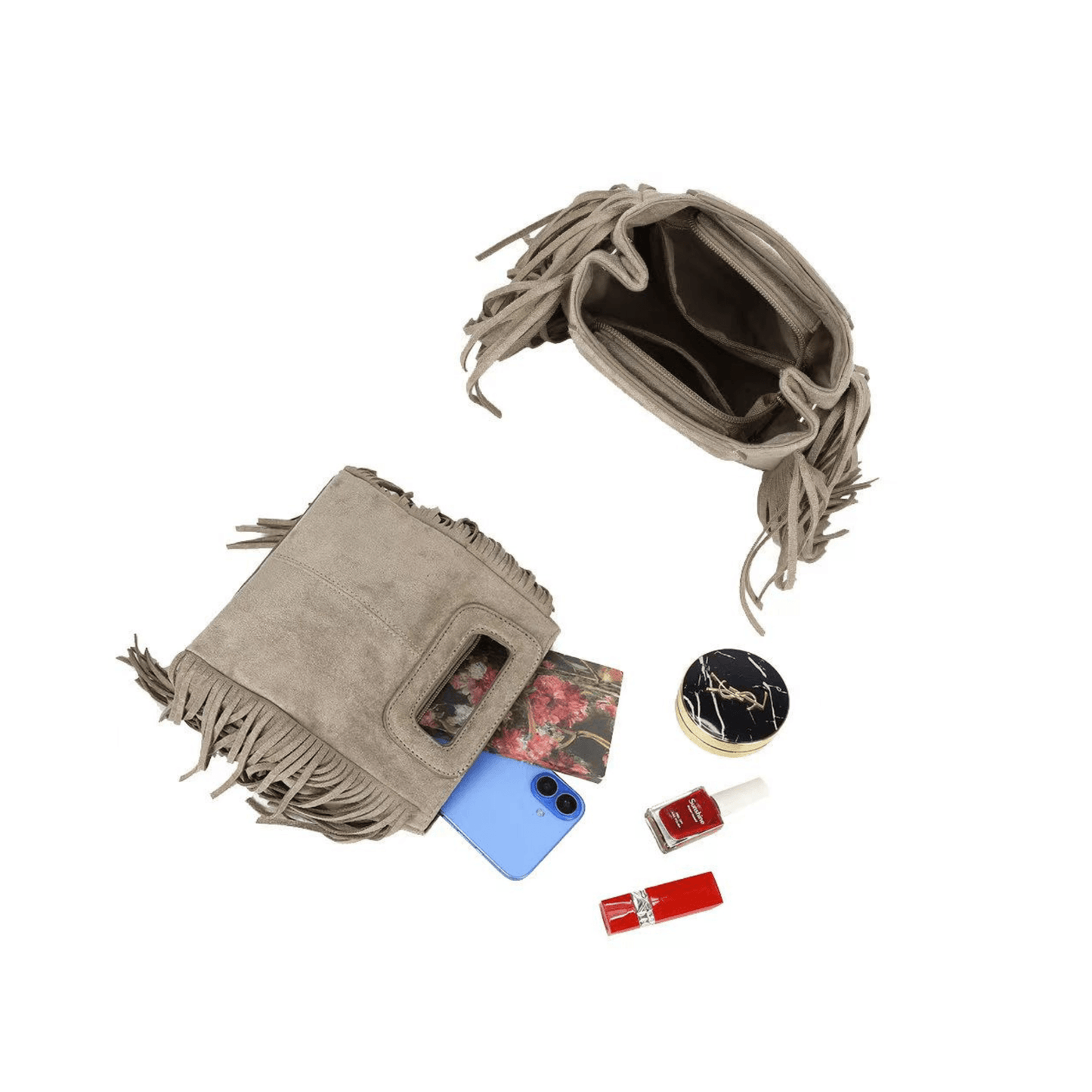 Intérieur du sac bandoulière Gallantry taupe avec rangement zippé
