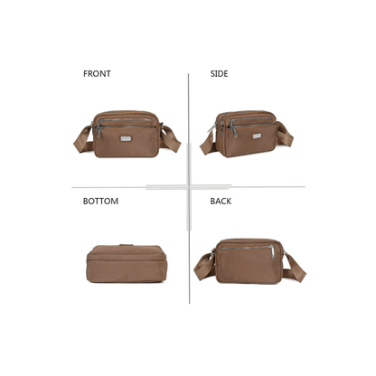 Différentes vues du sac bandoulière Gallantry marron multi compartiments