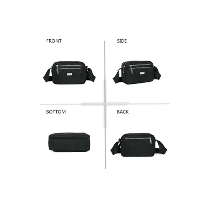 Différentes vues du sac bandoulière Gallantry noir multi compartiments