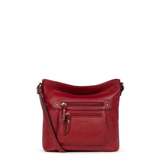 Sac bandoulière femme HEXAGONA 4120235 rouge en cuir souple, vue de face