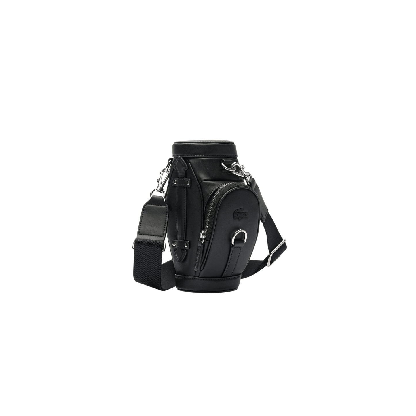 Profil du sac bandoulière Lacoste noir en cuir avec bandoulière réglable