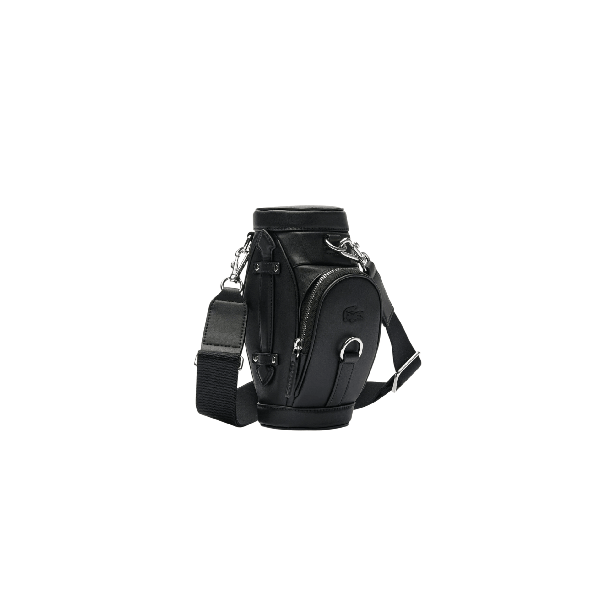 Profil du sac bandoulière Lacoste noir en cuir avec bandoulière réglable