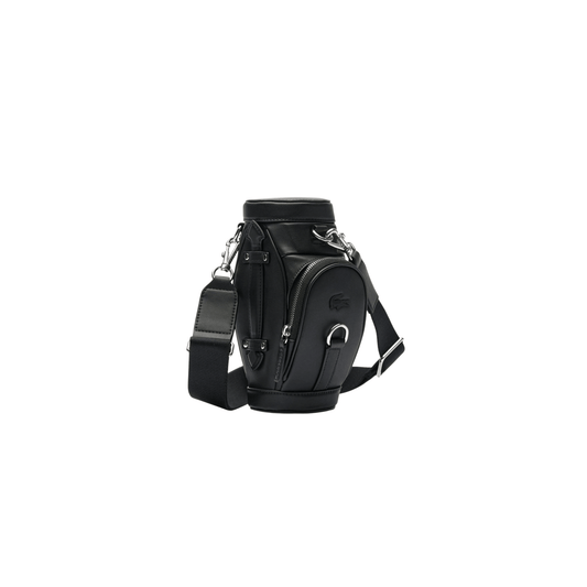 Profil du sac bandoulière Lacoste noir en cuir avec bandoulière réglable