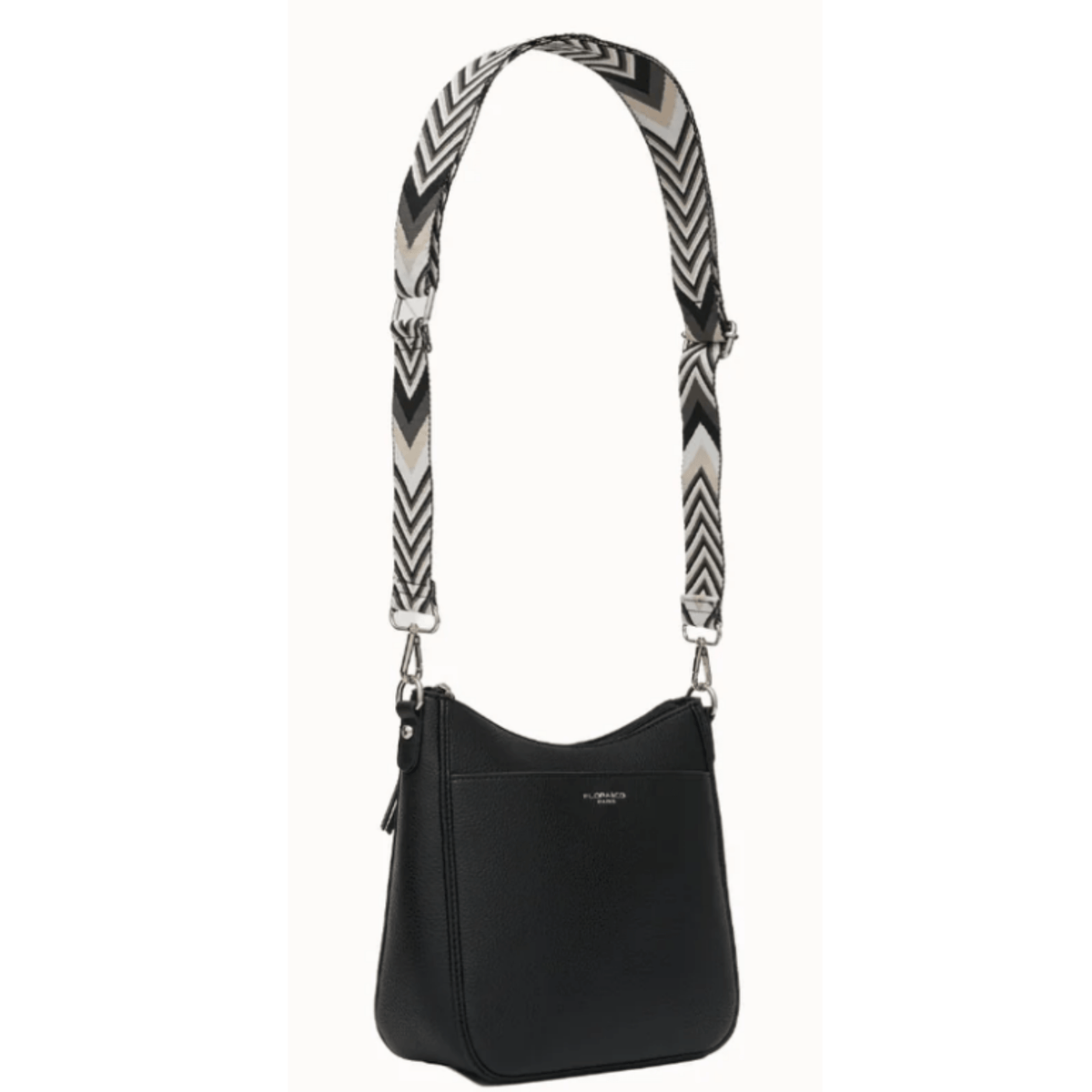 Sac Néo FLORA & CO noir avec bandoulière large à chevrons