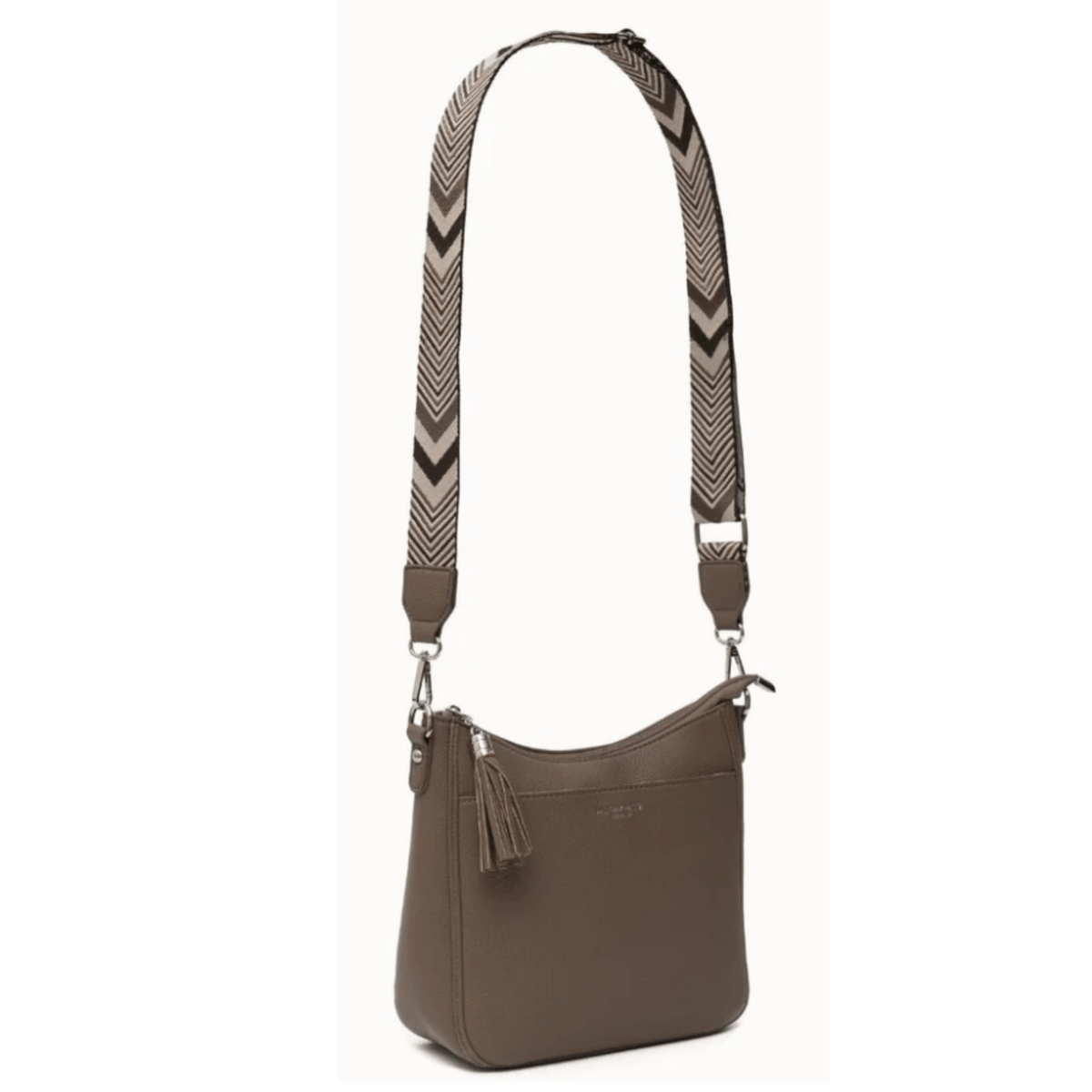 Sac Néo FLORA & CO taupe avec bandoulière large à chevrons