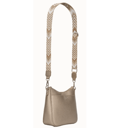 Sac Néo FLORA & CO taupe métallisé avec bandoulière large à chevrons