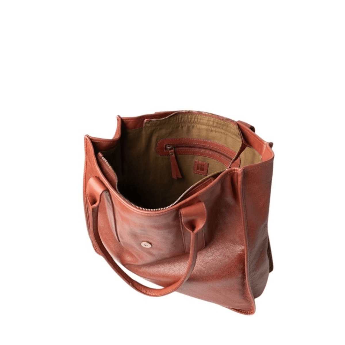 Intérieur du sac cabas BIBA Rushville cognac avec rangements et doublure coton