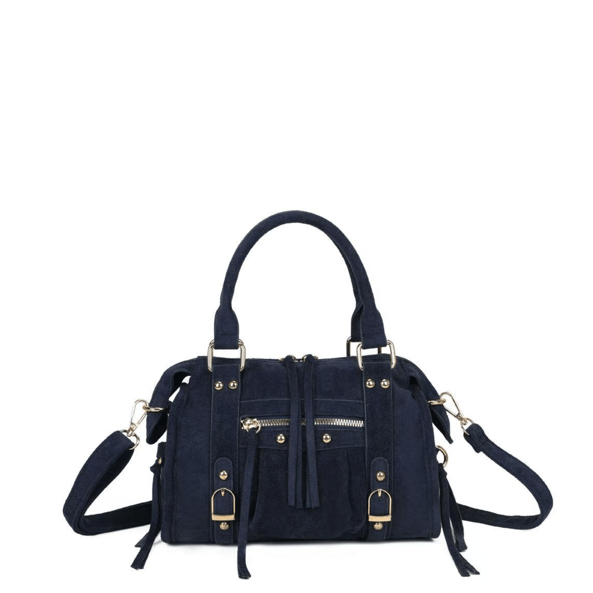 Sac bowling femme Gallantry Skyla bleu marine effet suédine vue de face