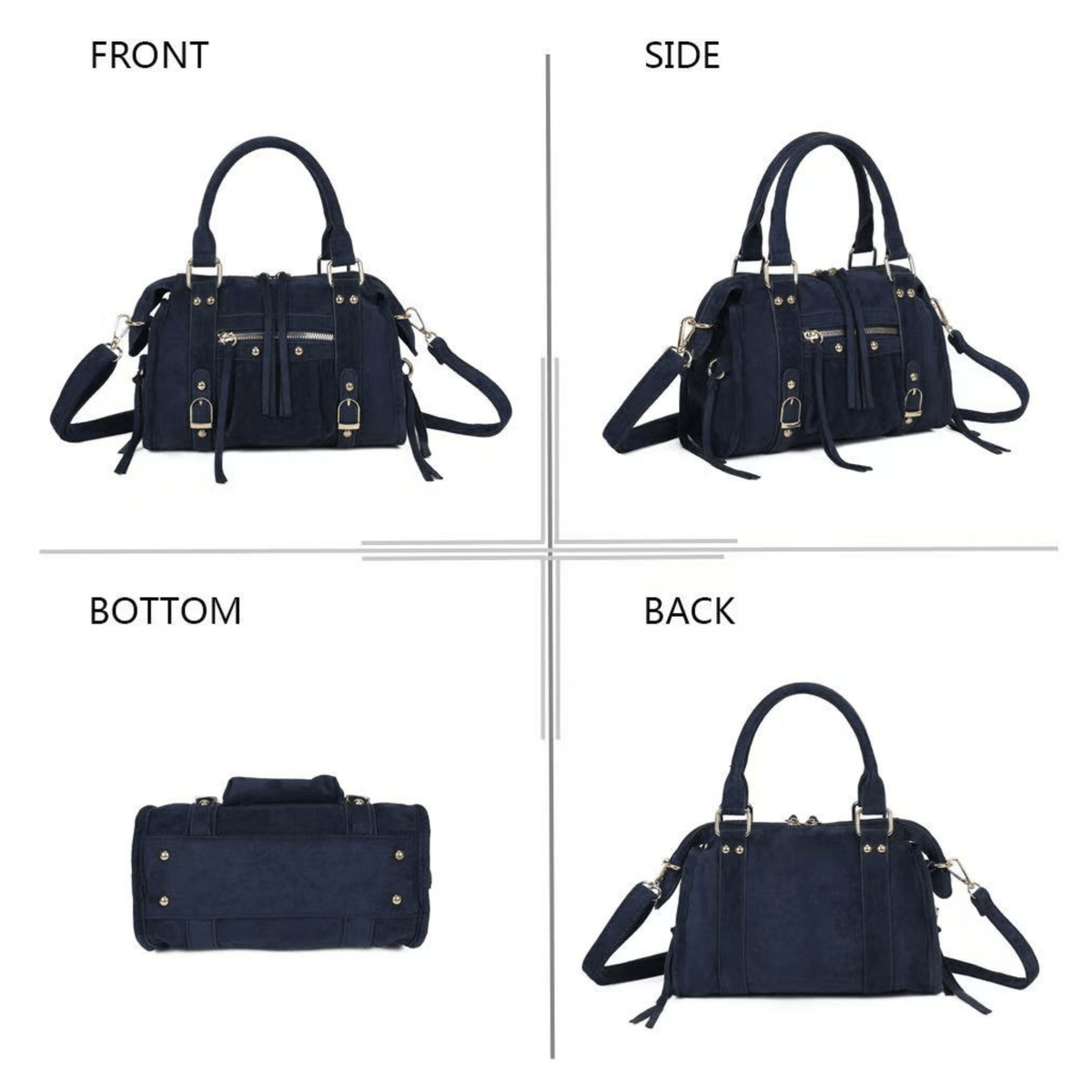 Sac Gallantry Skyla bleu marine vues de face profil dos et dessous