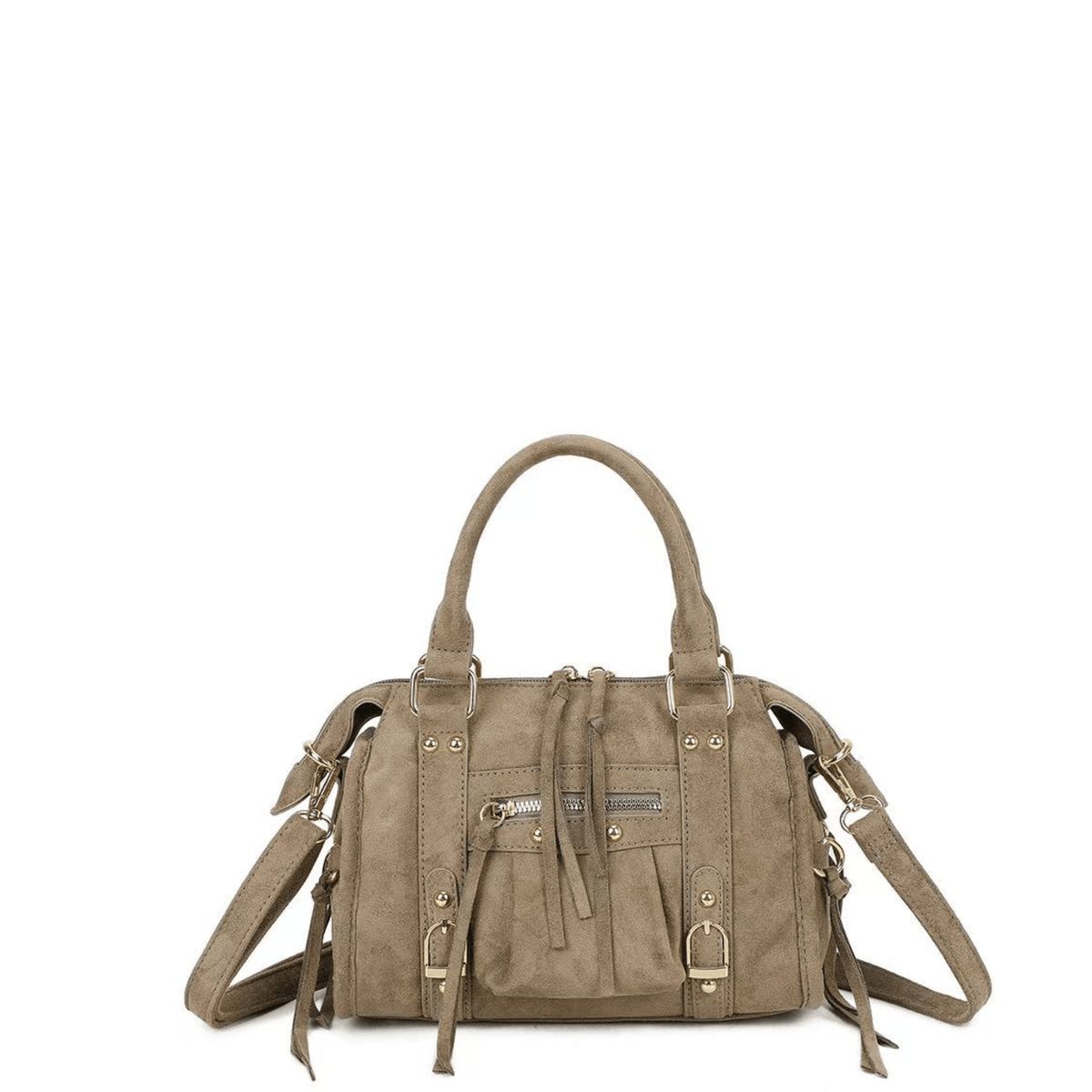 Sac bowling femme Gallantry Skyla taupe effet suédine vue de face