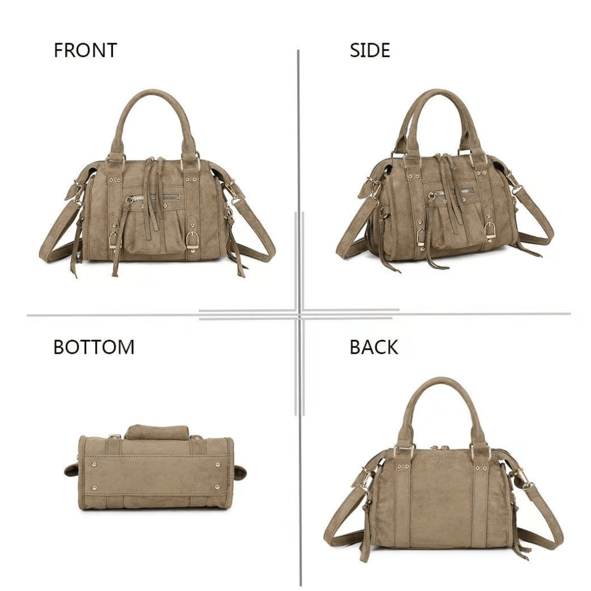 Sac Gallantry Skyla taupe vues de face profil dos et dessous