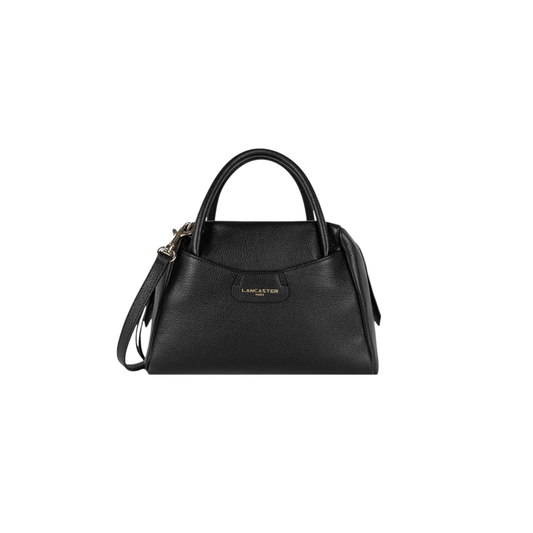 Sac bowling Lancaster Dune noir en cuir grainé vue de face Nevada Maroquinerie