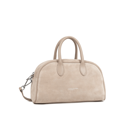 Sac à main Lancaster cuir velours beige foncé vue profil