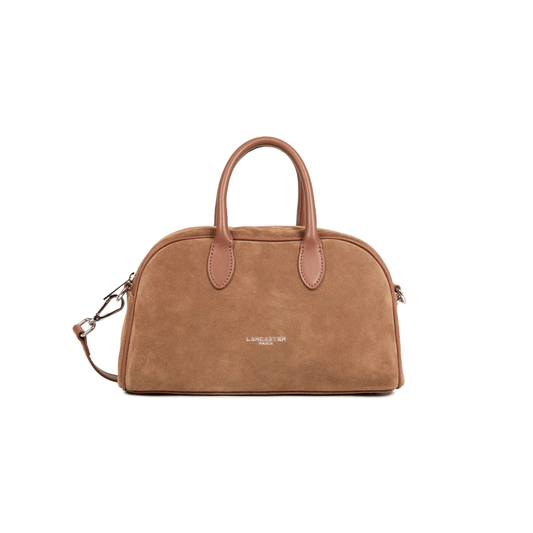Sac bowling Lancaster suède camel vue face Nevada Maroquinerie