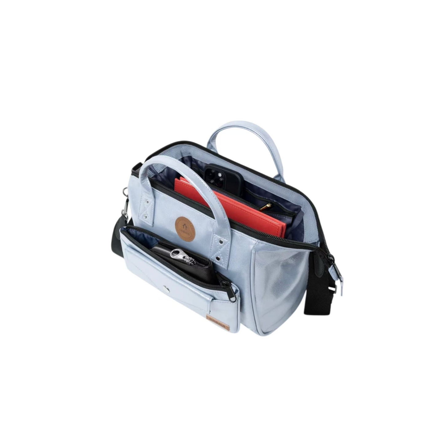 Sac Cabaia Fidji Silver bandoulière argent vue face ouvert