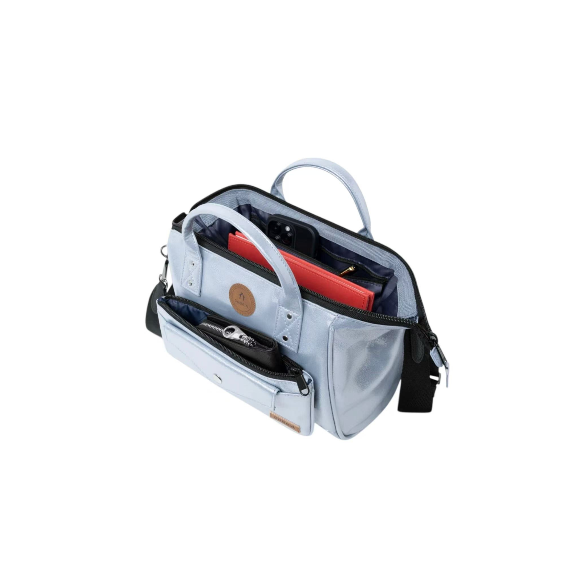 Sac Cabaia Fidji Silver bandoulière argent vue face ouvert