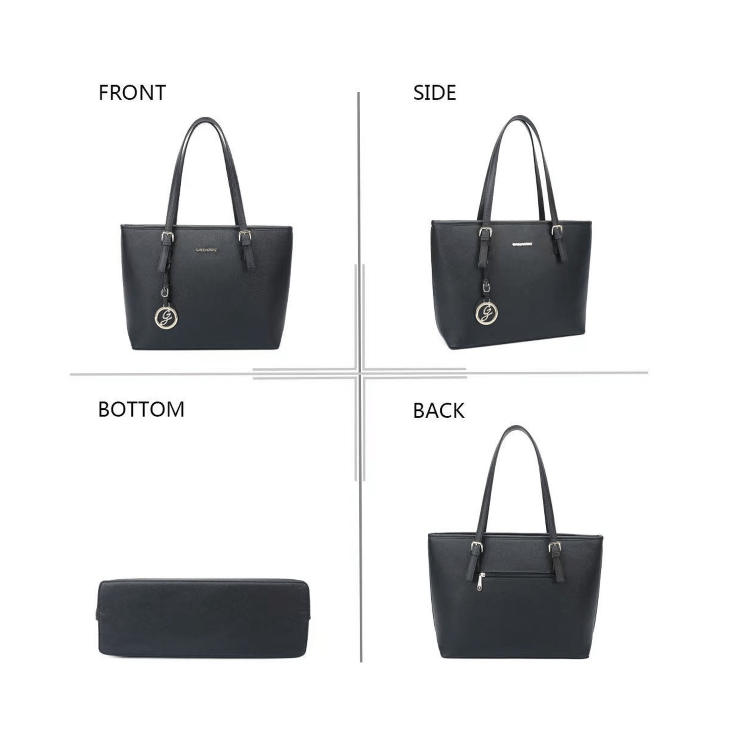 Sac cabas Gallantry noir vue face cote dos
