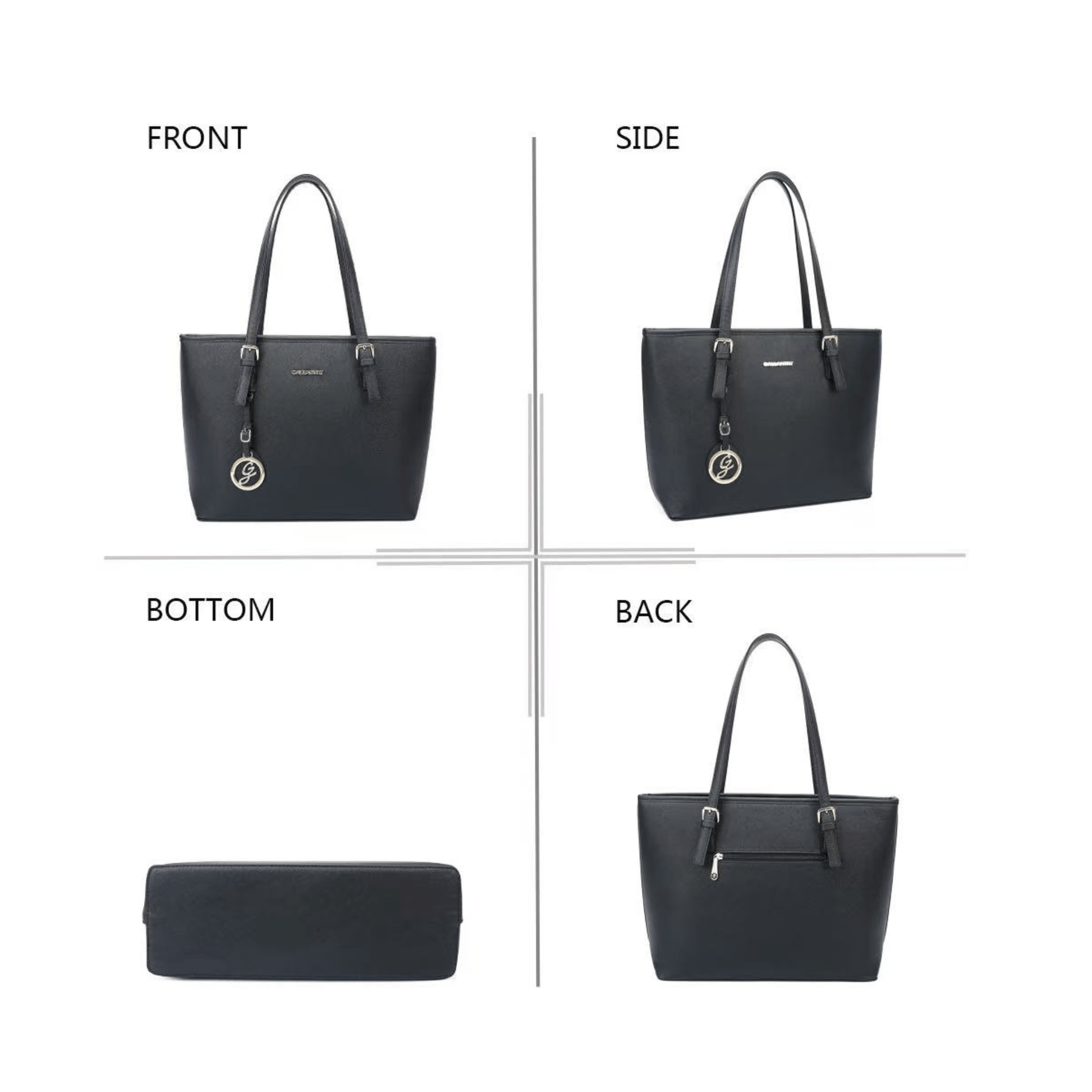 Sac cabas Gallantry noir vue face cote dos
