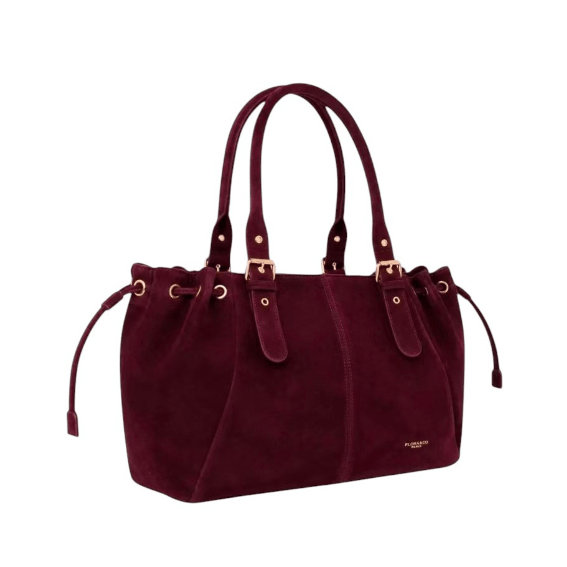 Sac femme Garance bordeaux effet suédine porté épaule vue de côté