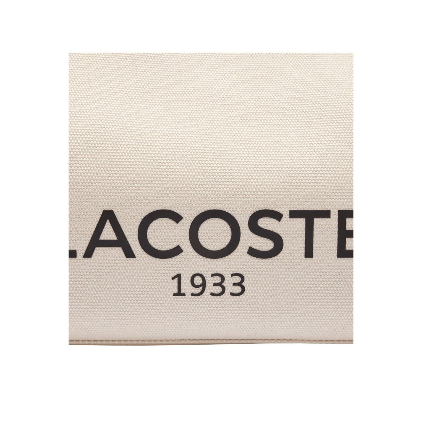 Détail du sac Lacoste Héritage Canvas en coton naturel tan