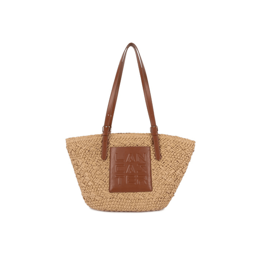 Sac cabas Lancaster Le Panier cognac en osier et cuir vue de face Nevada Maroquinerie