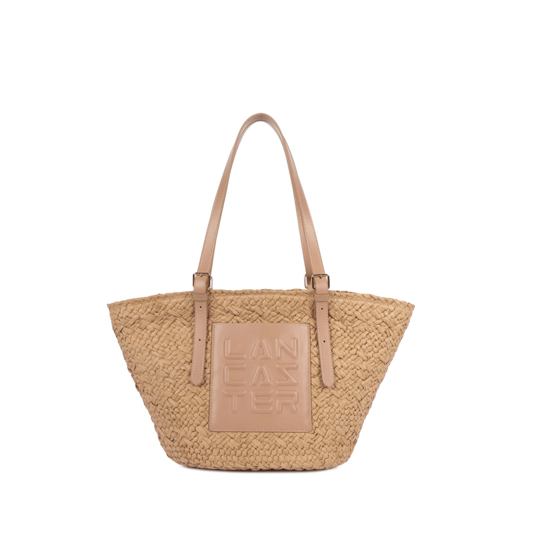 Sac cabas Lancaster Le Panier naturel en osier et cuir beige vue de face Nevada Maroquinerie