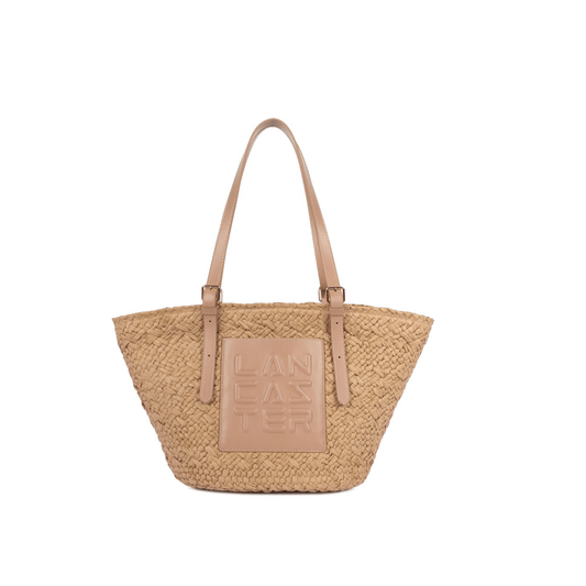 Sac cabas Lancaster Le Panier naturel en osier et cuir beige vue de face Nevada Maroquinerie