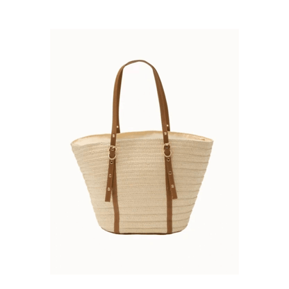 Vue arrière du sac cabas Flora & Co en raphia naturel camel