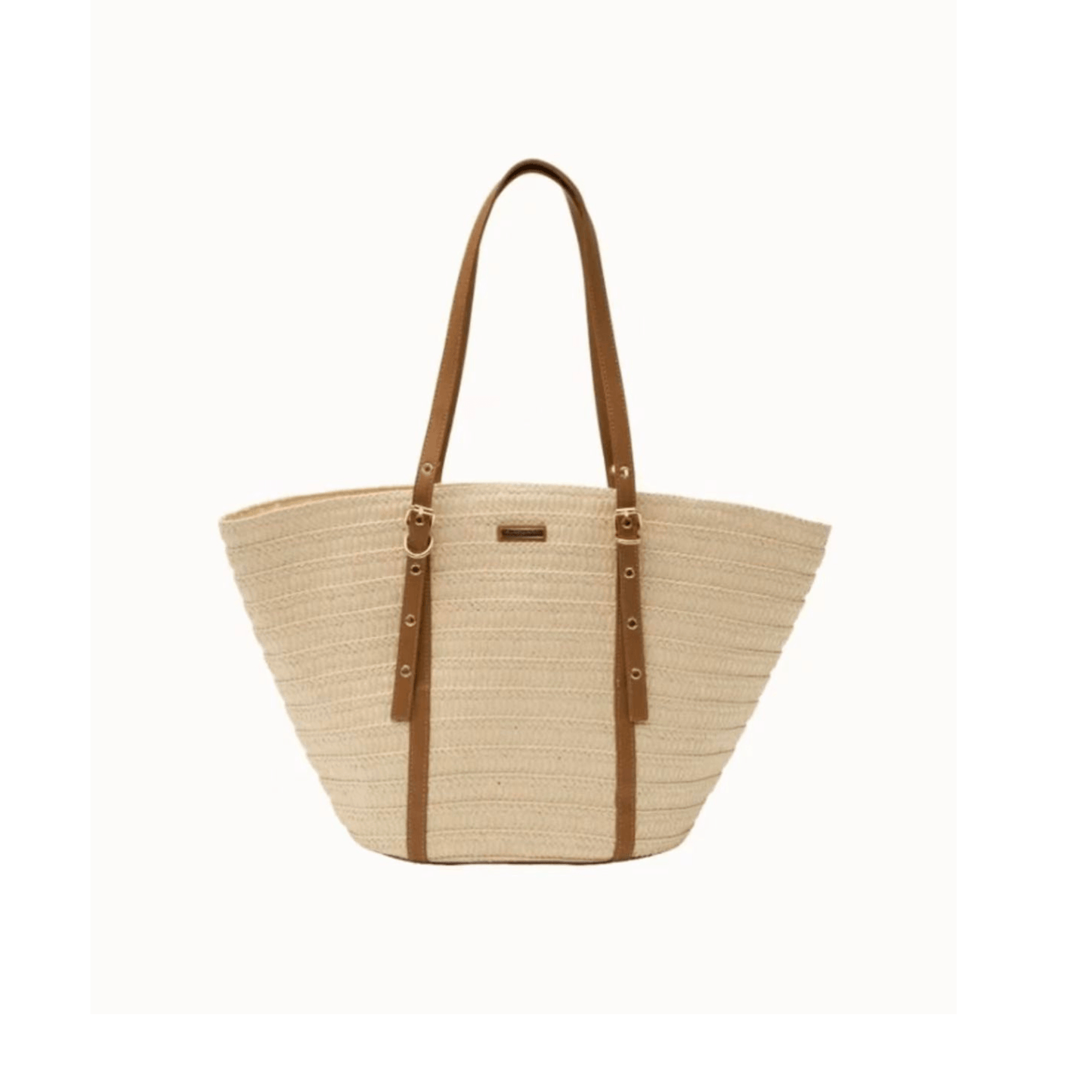 Sac cabas Flora & Co Constance en raphia naturel avec anses camel