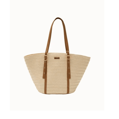 Sac cabas Flora & Co Constance en raphia naturel avec anses camel