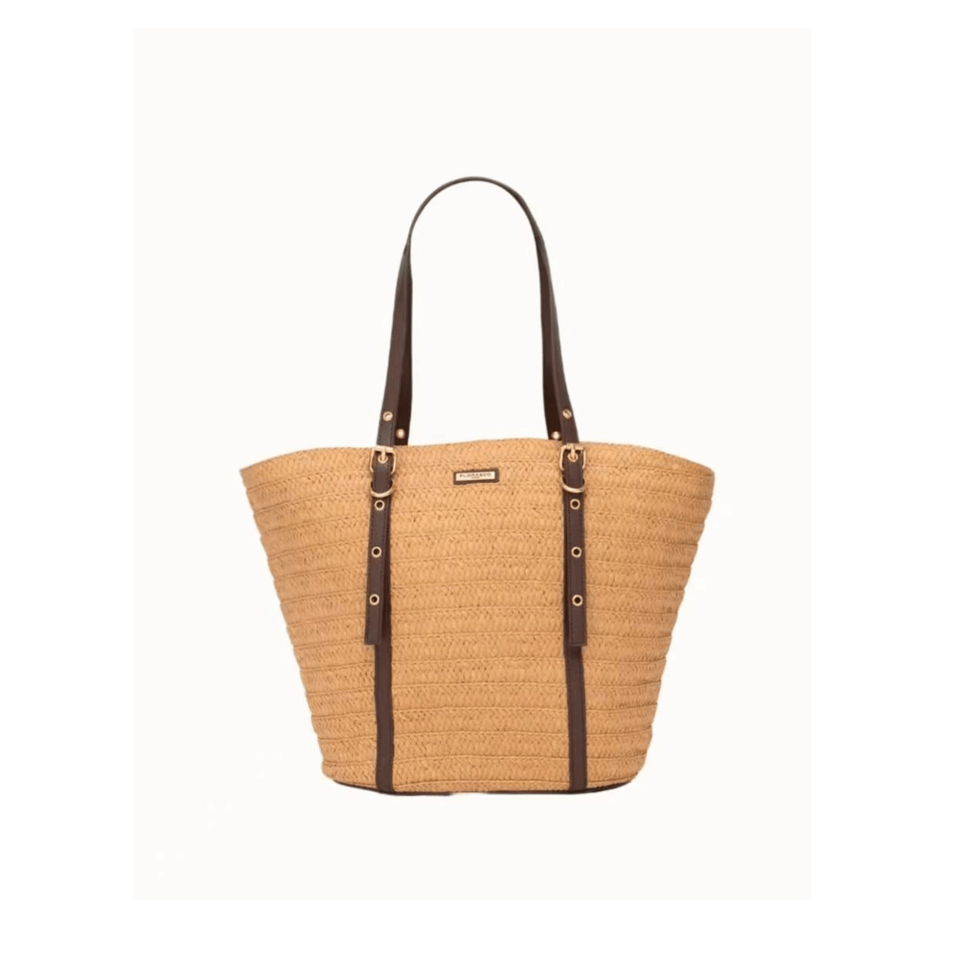 Sac cabas Flora & Co Constance naturel et chocolat en raphia tressé
