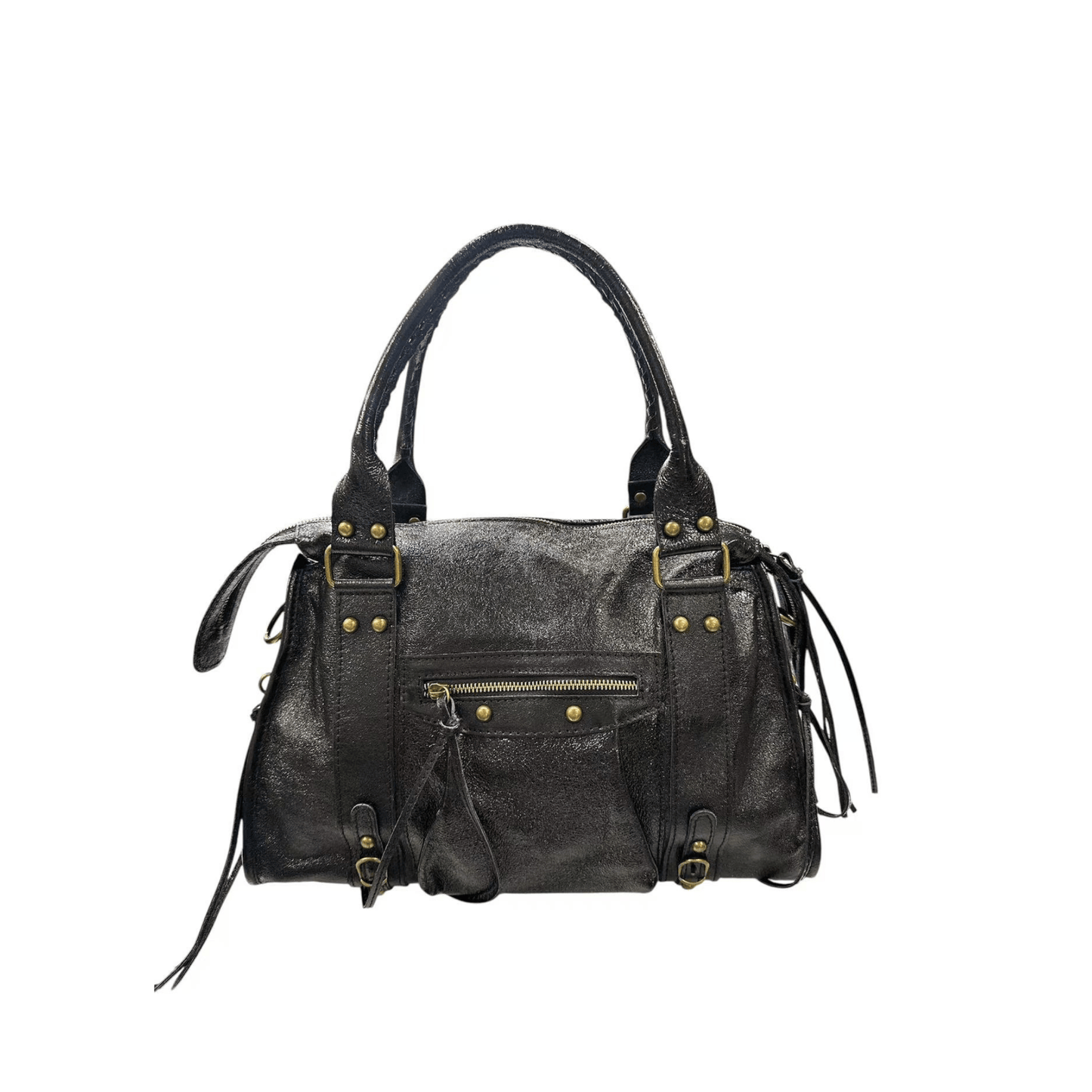 sac cabas skyla noir cuir brillant vue face
