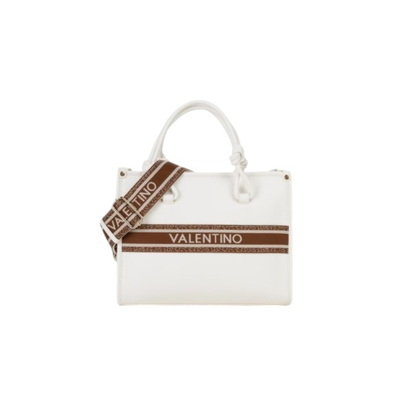 sac cabas valentino aella blanc vue face avec logo et bandouliere