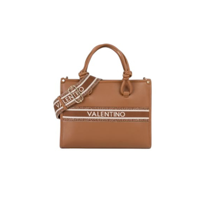 sac cabas valentino aella marron vue face avec logo et bandouliere