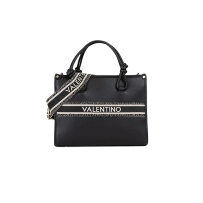 sac cabas valentino aella noir vue face avec logo et bandouliere