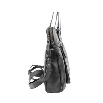 Sac cabas cuir noir BEAR LIA vue de profil avec bandouliere