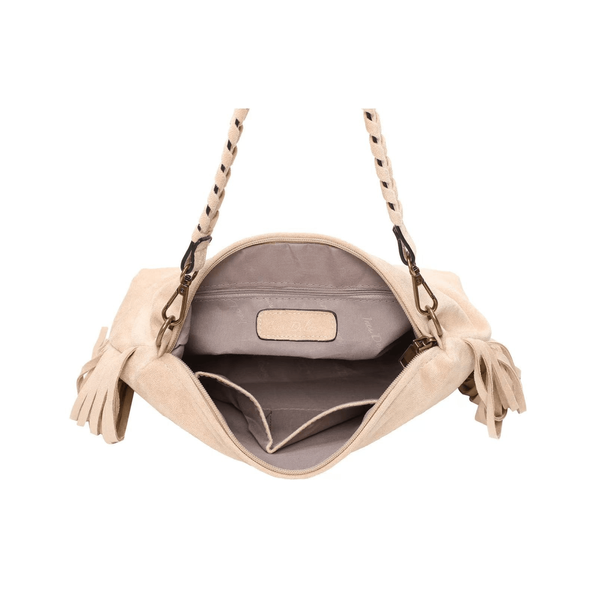 Intérieur du sac Ines Delaure taupe avec poches de rangement
