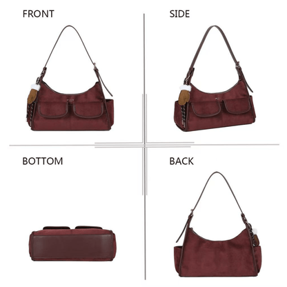 Sac Gallantry bordeaux vues de face de profil de dos et du dessous