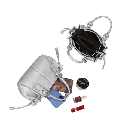 Intérieur du sac Gallantry Mini Garance argenté et exemple de capacité