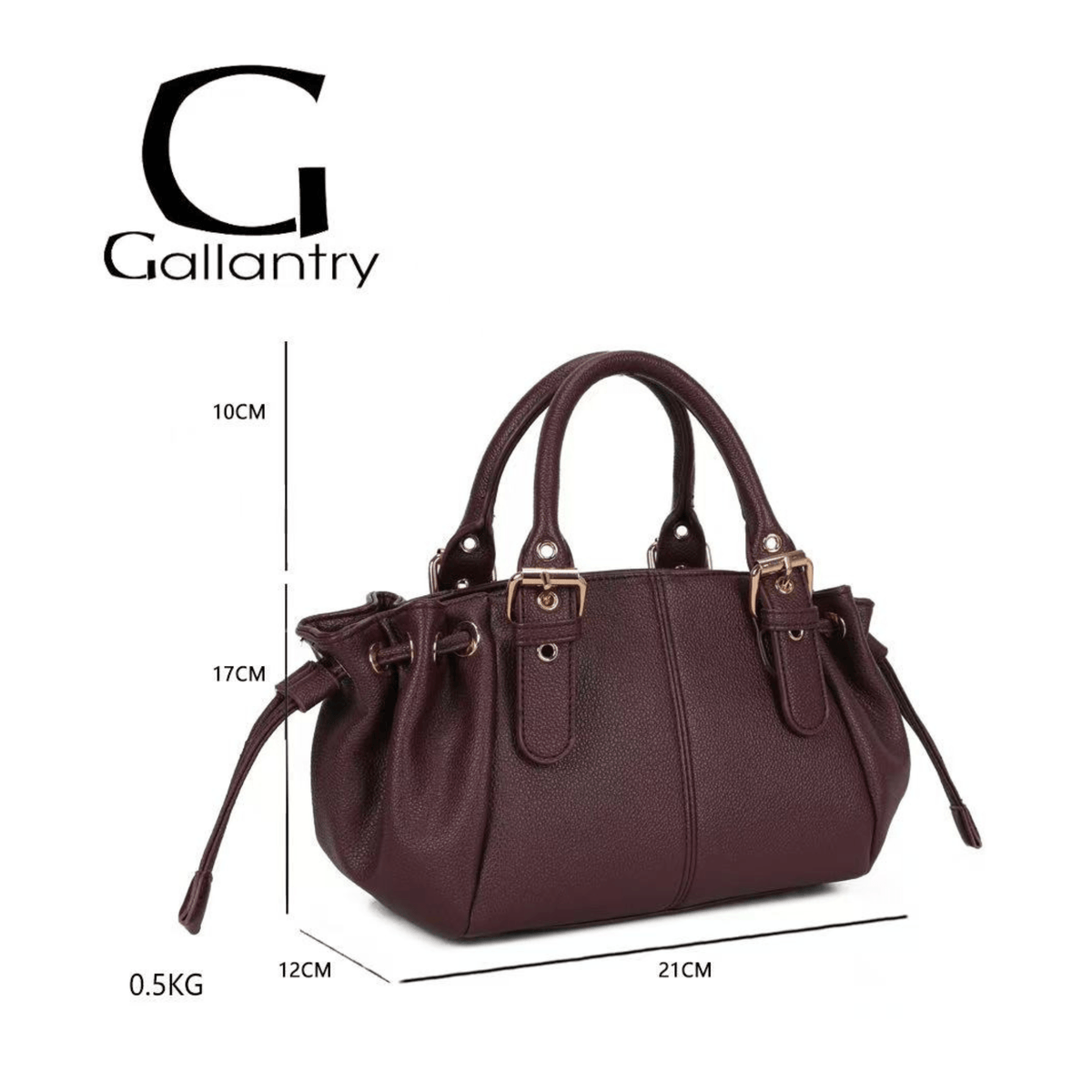 Dimensions du sac Gallantry Mini Garance bordeaux : 21 × 17 × 12 cm