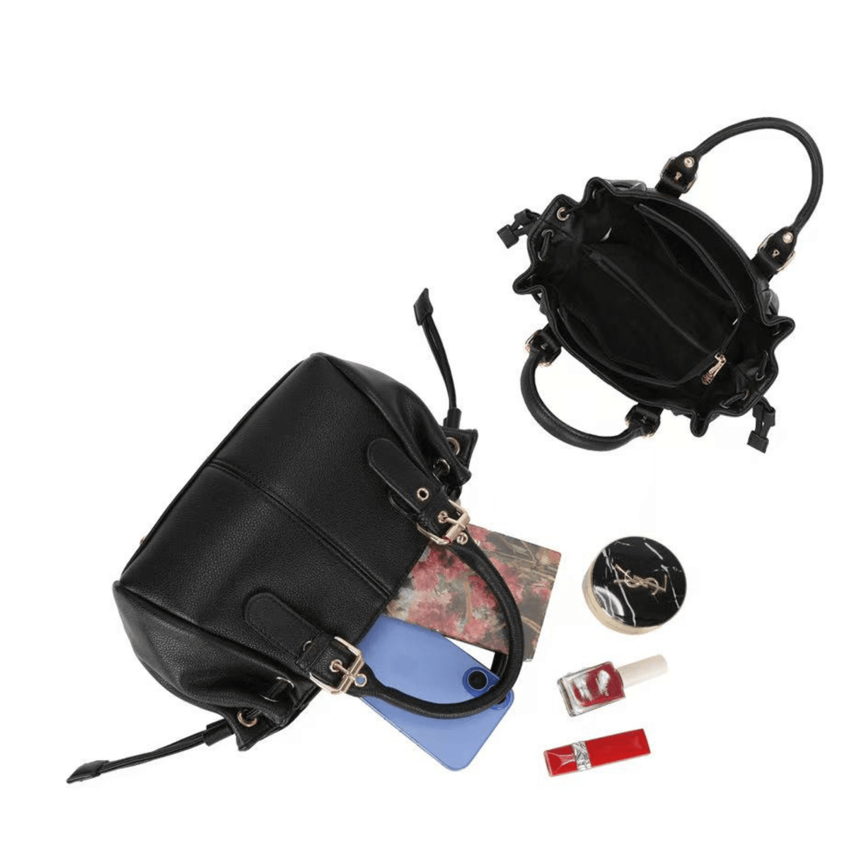 Intérieur du sac Gallantry Mini Garance noir et exemple de capacité