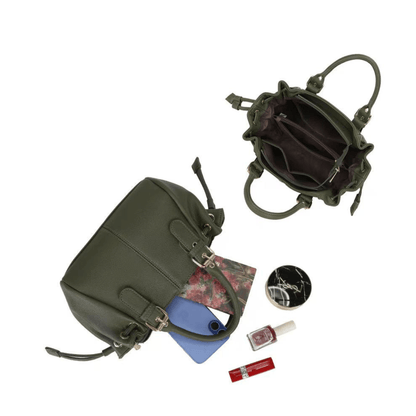 Intérieur du sac Gallantry Mini Garance vert et exemple de capacité